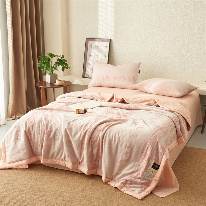 91家纺网 家纺一手货源 找家纺 恬思语家纺 2026春夏新款A类全棉色织大提花棉花夏凉被空调被夏被 墨凡-粉