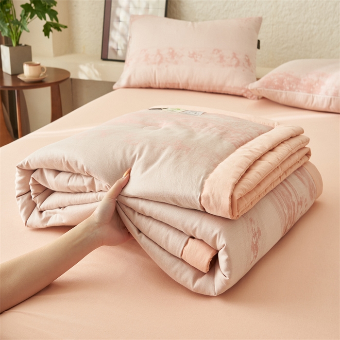 91家纺网 家纺一手货源 找家纺 恬思语家纺 2026春夏新款A类全棉色织大提花棉花夏凉被空调被夏被 墨凡-粉