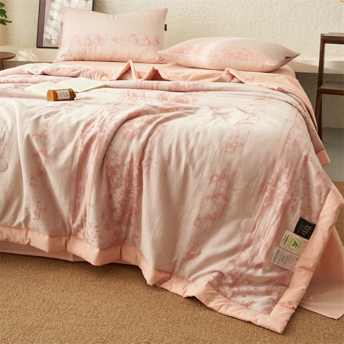 91家纺网 家纺一手货源 找家纺 恬思语家纺 2026春夏新款A类全棉色织大提花棉花夏凉被空调被夏被 墨凡-粉