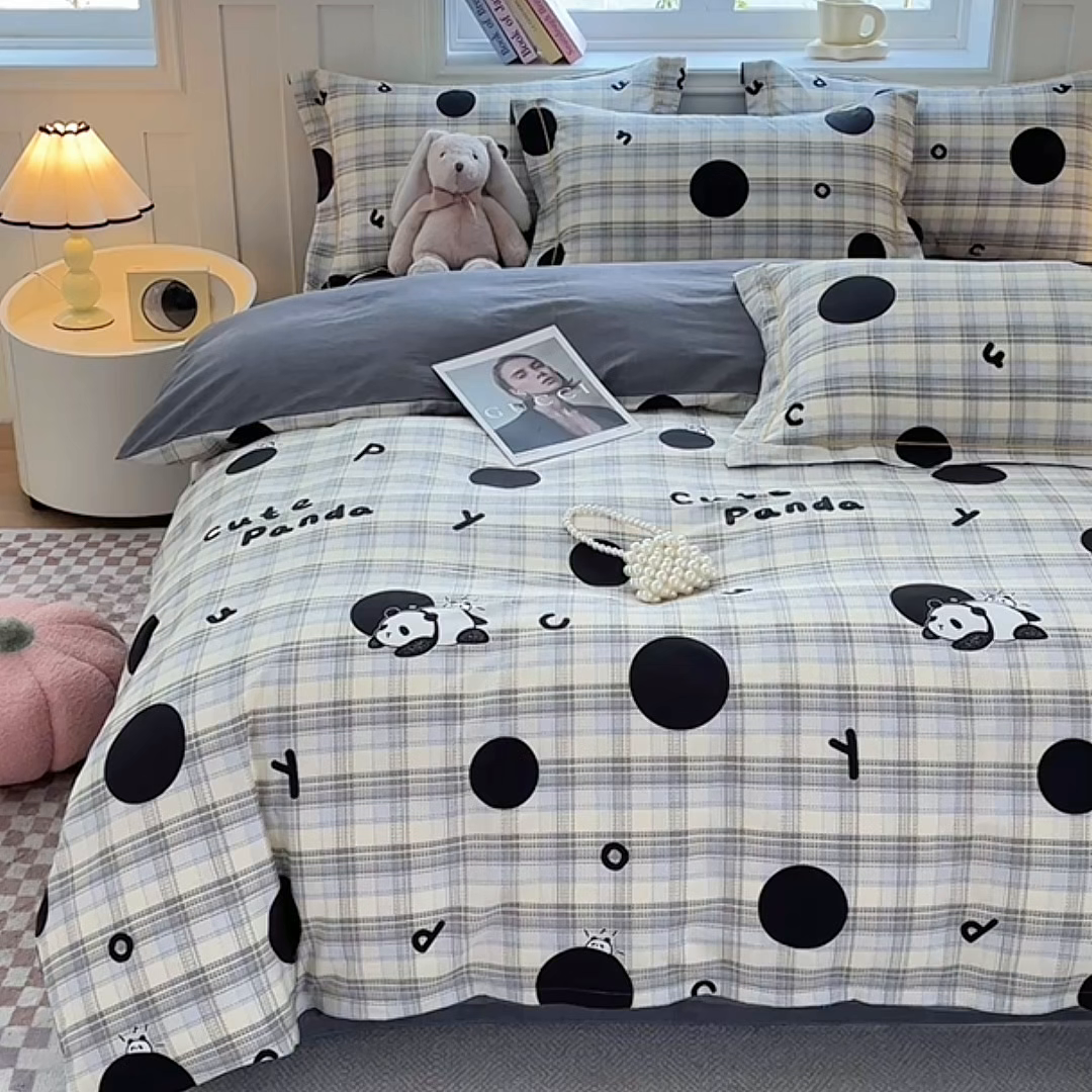91家纺网 家纺一手货源 找家纺 宇彬家纺 2026新款13070A类全棉纯棉印花床单床款四件套和单被套-一字绣工艺款系列 一字绣 琉璃熊猫