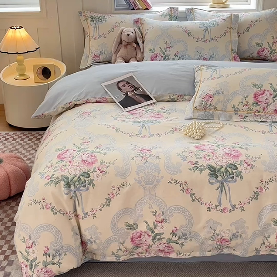 91家纺网 家纺一手货源 找家纺 宇彬家纺 2026新款13070A类全棉纯棉印花床单床款四件套和单被套-一字绣工艺款系列 一字绣 琉璃如梦