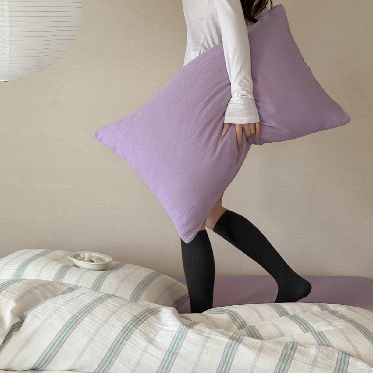 91家纺网 家纺一手货源 找家纺 （总）山舍家居 2026新款全棉纯棉色织条纹皱皱纱布四件套