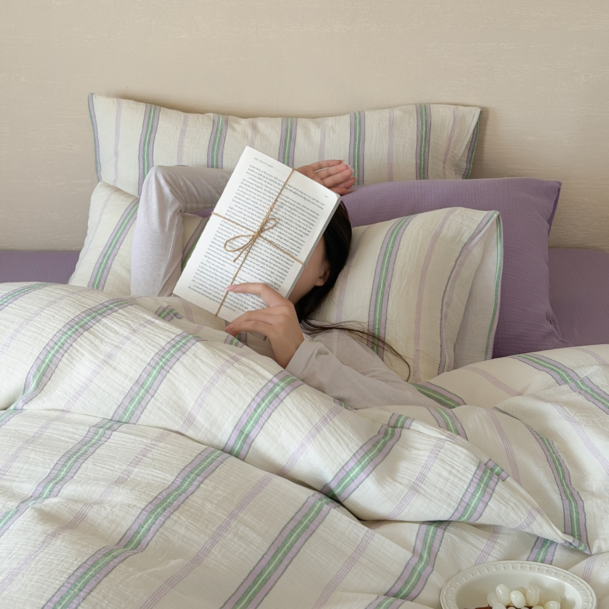 91家纺网 家纺一手货源 找家纺 （总）山舍家居 2026新款全棉纯棉色织条纹皱皱纱布四件套