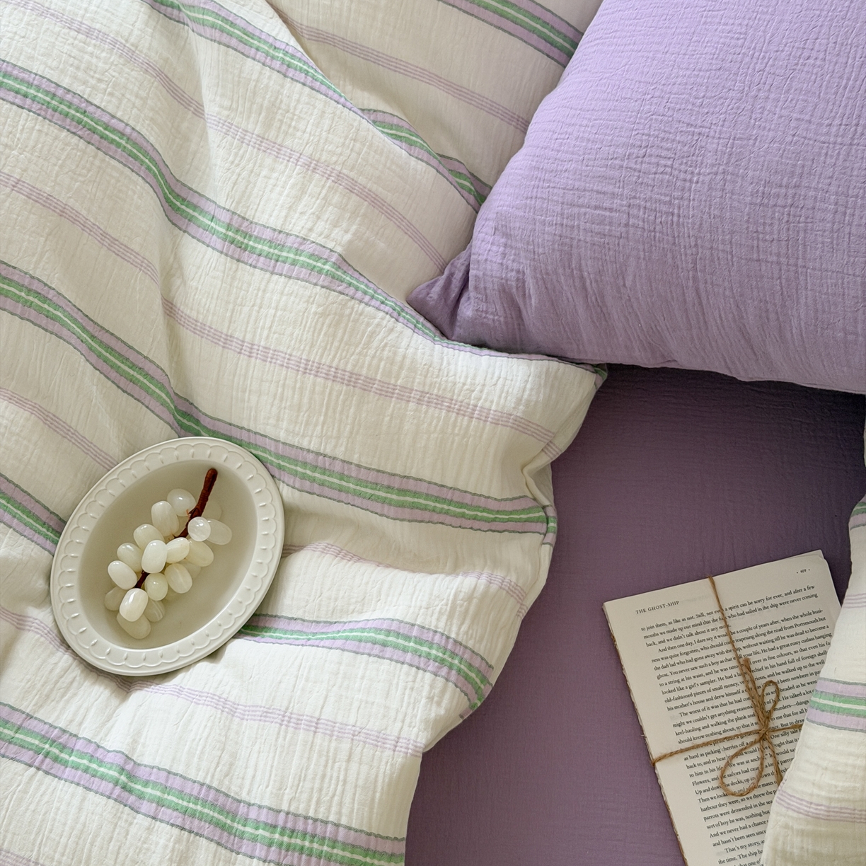 91家纺网 家纺一手货源 找家纺 （总）山舍家居 2026新款全棉纯棉色织条纹皱皱纱布四件套