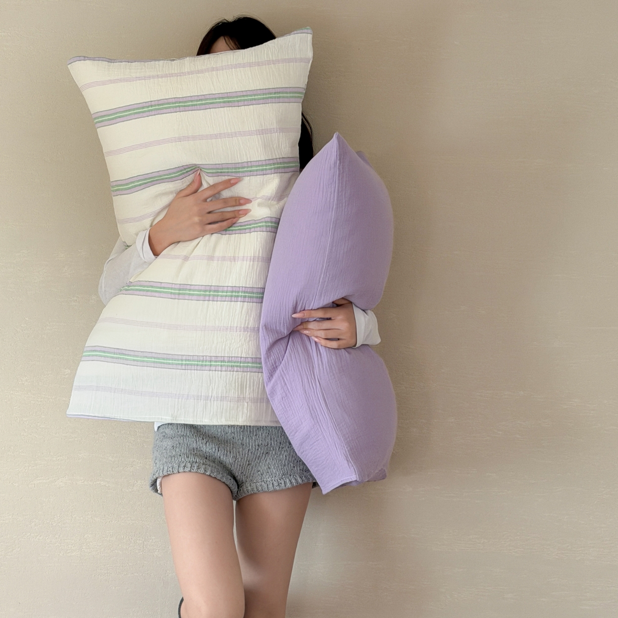 91家纺网 家纺一手货源 找家纺 山舍家居 2026新款全棉纯棉色织条纹皱皱纱布四件套 薄暮浮光