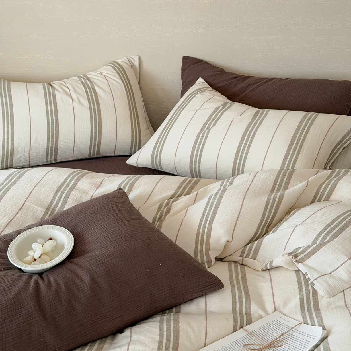 91家纺网 家纺一手货源 找家纺 山舍家居 2026新款全棉纯棉色织条纹皱皱纱布四件套 都市航海