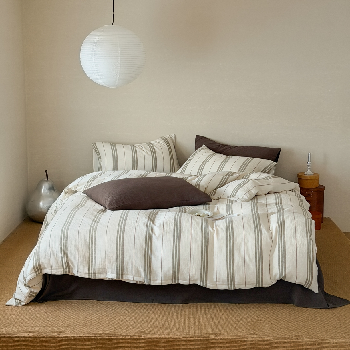 91家纺网 家纺一手货源 找家纺 山舍家居 2026新款全棉纯棉色织条纹皱皱纱布四件套 都市航海