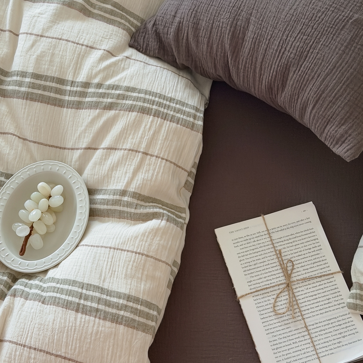 91家纺网 家纺一手货源 找家纺 山舍家居 2026新款全棉纯棉色织条纹皱皱纱布四件套 都市航海