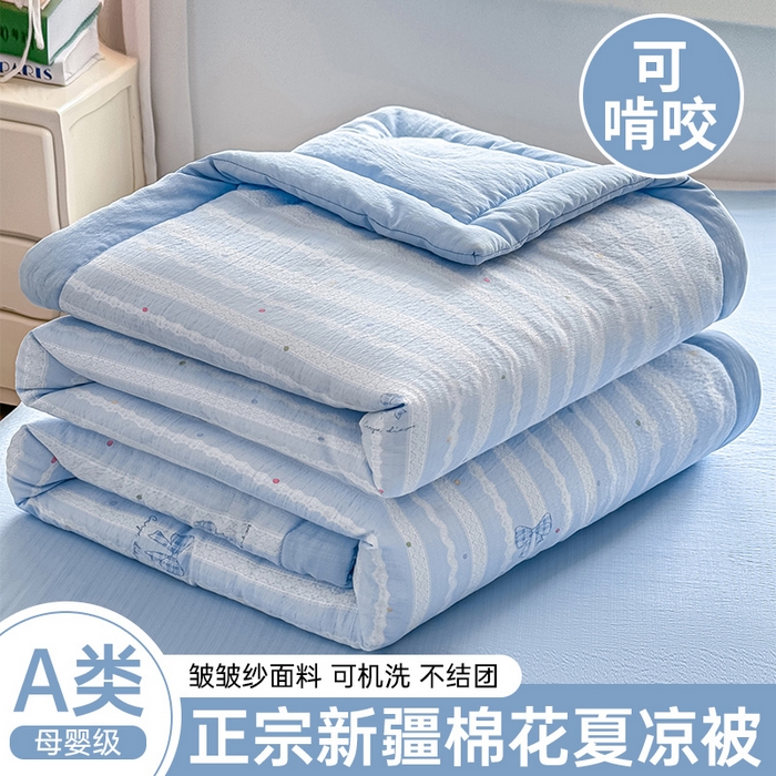 家喜爱 2026年新款双层皱皱纱新疆棉花夏被夏凉被空调被【可开专票  普票】 海盐蝴蝶结