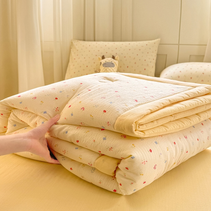 91家纺网 家纺一手货源 找家纺 家喜爱 2026年新款双层皱皱纱新疆棉花夏被夏凉被空调被【可开专票  普票】 黄色小碎花