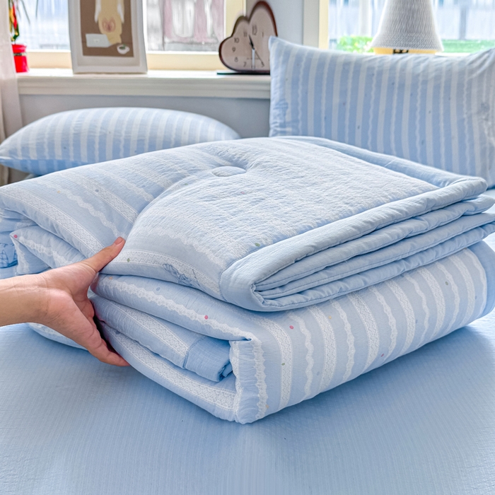 91家纺网 家纺一手货源 找家纺 家喜爱 2026年新款双层皱皱纱新疆棉花夏被夏凉被空调被【可开专票  普票】 海盐蝴蝶结