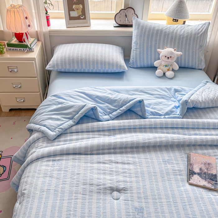 91家纺网 家纺一手货源 找家纺 家喜爱 2026年新款双层皱皱纱新疆棉花夏被夏凉被空调被【可开专票  普票】 海盐蝴蝶结