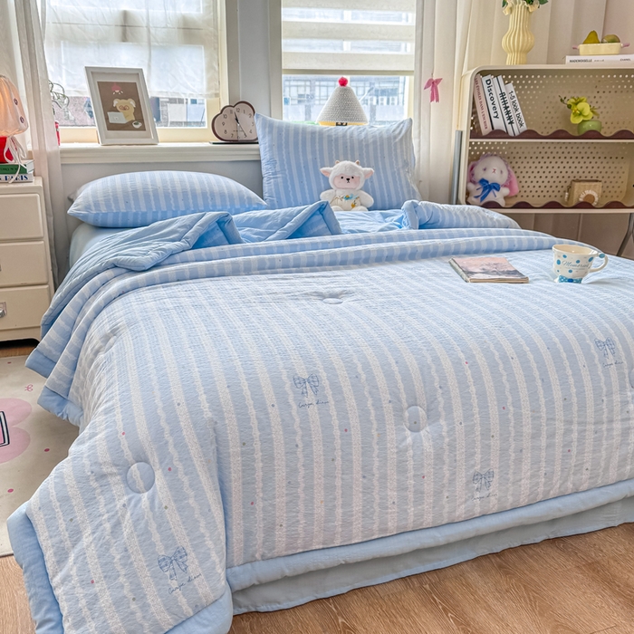 91家纺网 家纺一手货源 找家纺 家喜爱 2026年新款双层皱皱纱新疆棉花夏被夏凉被空调被【可开专票  普票】 海盐蝴蝶结