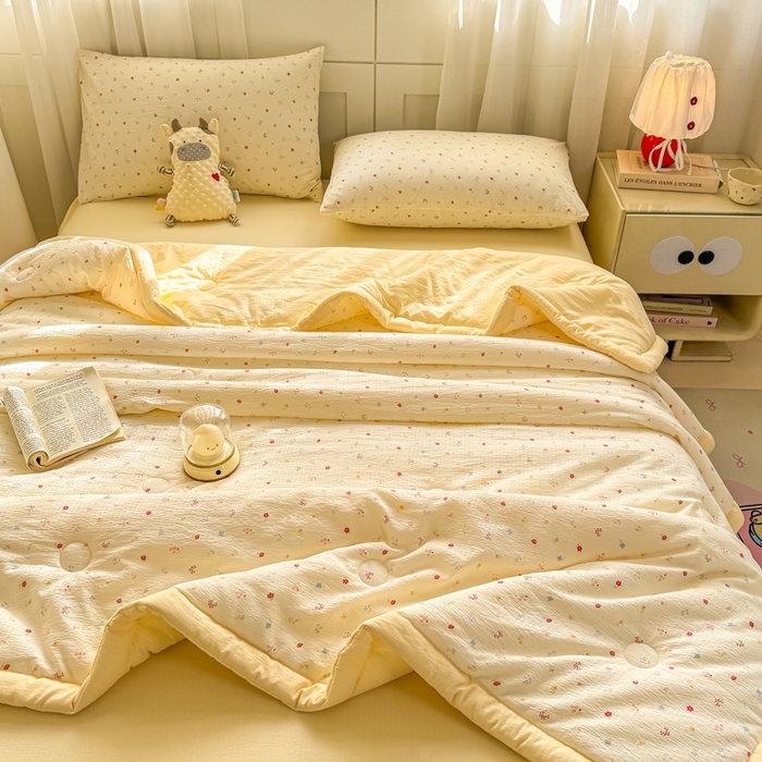 91家纺网 家纺一手货源 找家纺 家喜爱 2026年新款双层皱皱纱新疆棉花夏被夏凉被空调被【可开专票  普票】 黄色小碎花