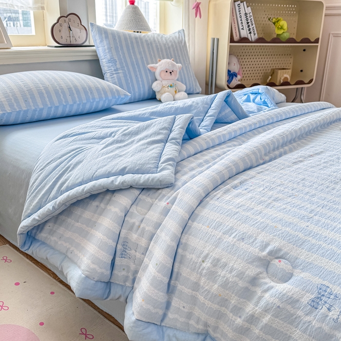 91家纺网 家纺一手货源 找家纺 家喜爱 2026年新款双层皱皱纱新疆棉花夏被夏凉被空调被【可开专票  普票】 海盐蝴蝶结