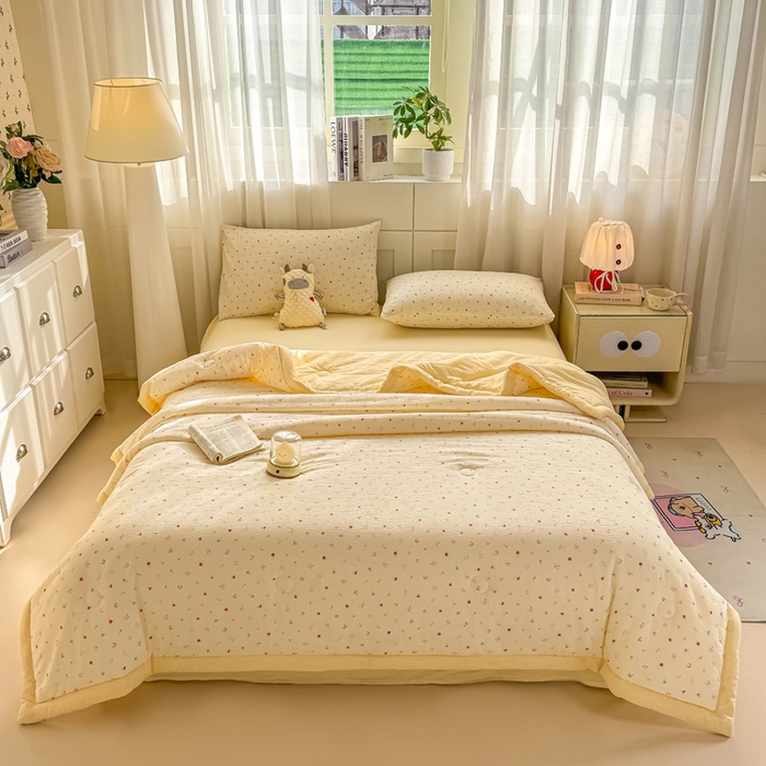 91家纺网 家纺一手货源 找家纺 家喜爱 2026年新款双层皱皱纱新疆棉花夏被夏凉被空调被【可开专票  普票】 黄色小碎花