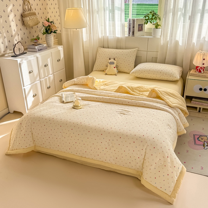 91家纺网 家纺一手货源 找家纺 家喜爱 2026年新款双层皱皱纱新疆棉花夏被夏凉被空调被【可开专票  普票】 黄色小碎花