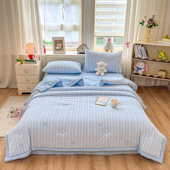 91家纺网 家纺一手货源 找家纺 家喜爱 2026年新款双层皱皱纱新疆棉花夏被夏凉被空调被【可开专票  普票】 海盐蝴蝶结