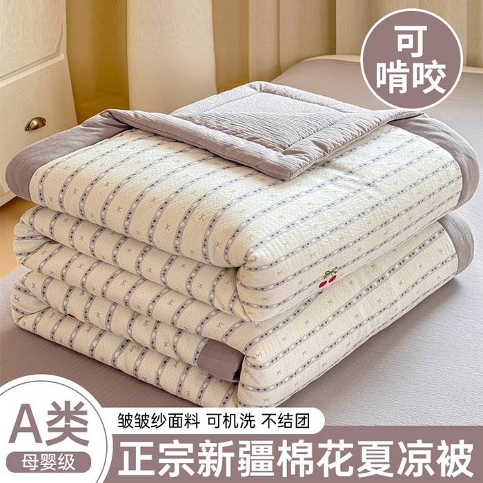 家喜爱 2026年新款双层皱皱纱新疆棉花夏被夏凉被空调被【可开专票  普票】 春日樱桃园