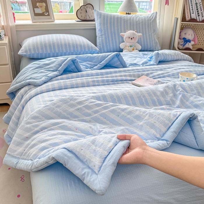 91家纺网 家纺一手货源 找家纺 家喜爱 2026年新款双层皱皱纱新疆棉花夏被夏凉被空调被【可开专票  普票】 海盐蝴蝶结