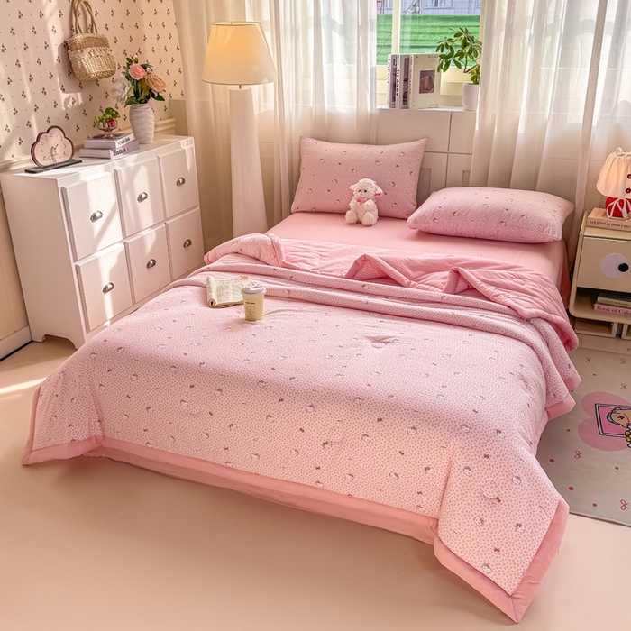 91家纺网 家纺一手货源 找家纺 家喜爱 2026年新款双层皱皱纱新疆棉花夏被夏凉被空调被【可开专票  普票】 粉豹纹Kitty