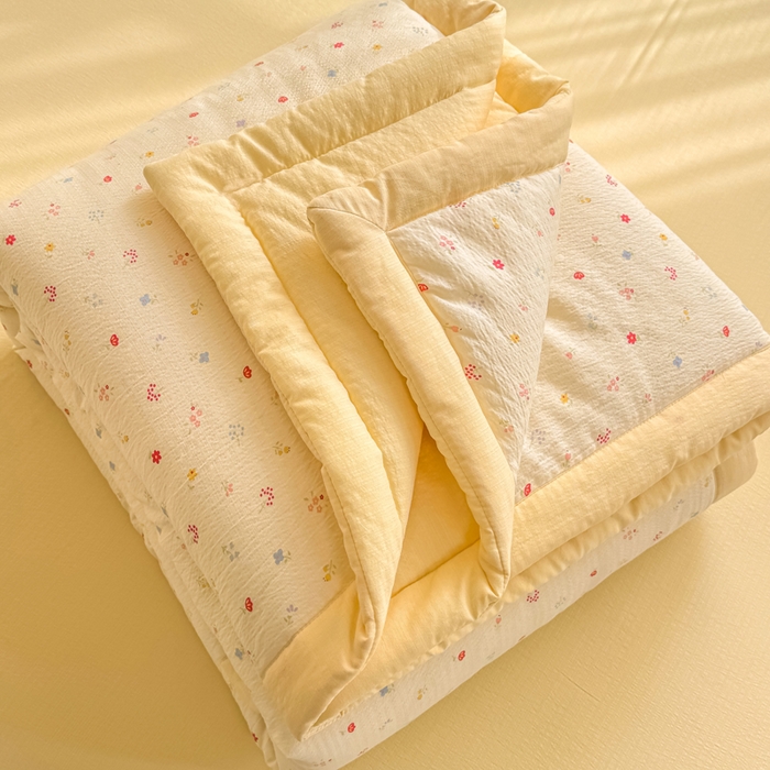 91家纺网 家纺一手货源 找家纺 家喜爱 2026年新款双层皱皱纱新疆棉花夏被夏凉被空调被【可开专票  普票】 黄色小碎花