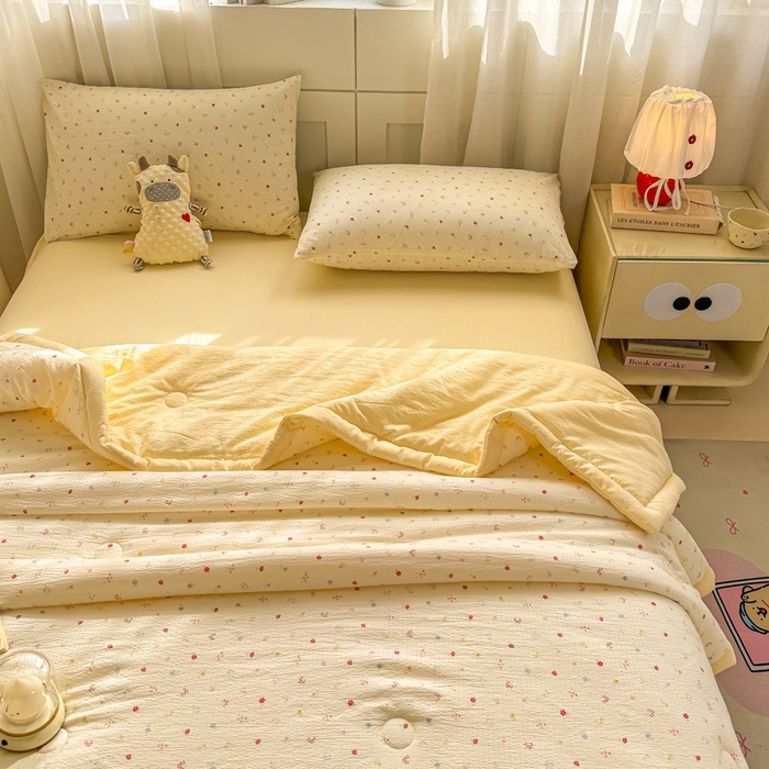 91家纺网 家纺一手货源 找家纺 家喜爱 2026年新款双层皱皱纱新疆棉花夏被夏凉被空调被【可开专票  普票】 黄色小碎花