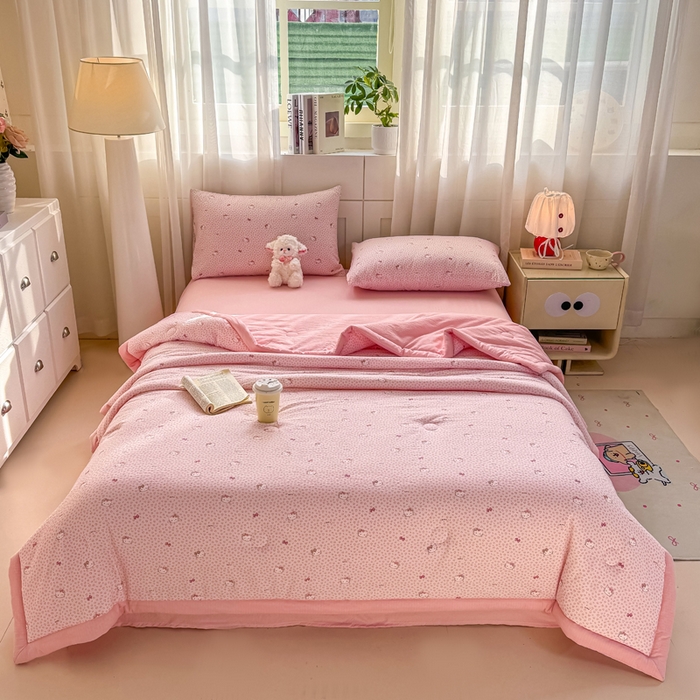 91家纺网 家纺一手货源 找家纺 家喜爱 2026年新款双层皱皱纱新疆棉花夏被夏凉被空调被【可开专票  普票】 粉豹纹Kitty