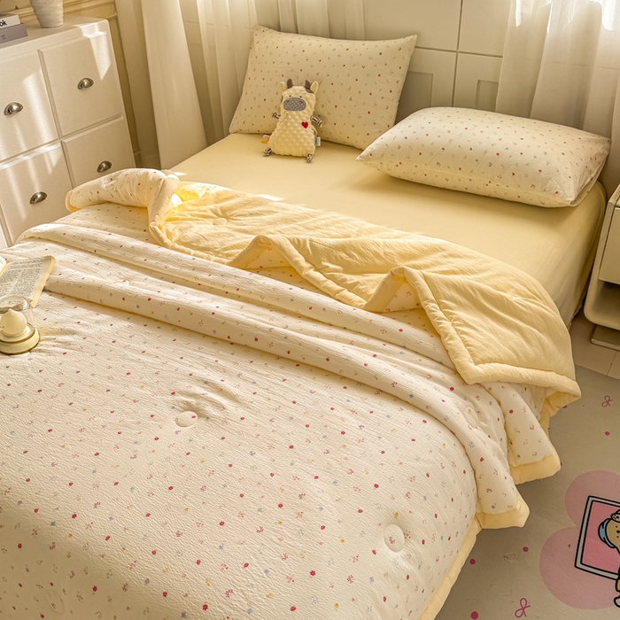 91家纺网 家纺一手货源 找家纺 家喜爱 2026年新款双层皱皱纱新疆棉花夏被夏凉被空调被【可开专票  普票】 黄色小碎花