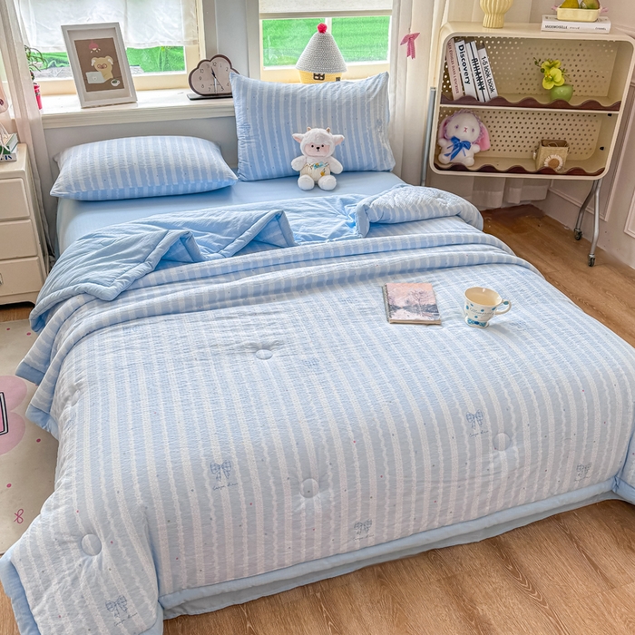 91家纺网 家纺一手货源 找家纺 家喜爱 2026年新款双层皱皱纱新疆棉花夏被夏凉被空调被【可开专票  普票】 海盐蝴蝶结