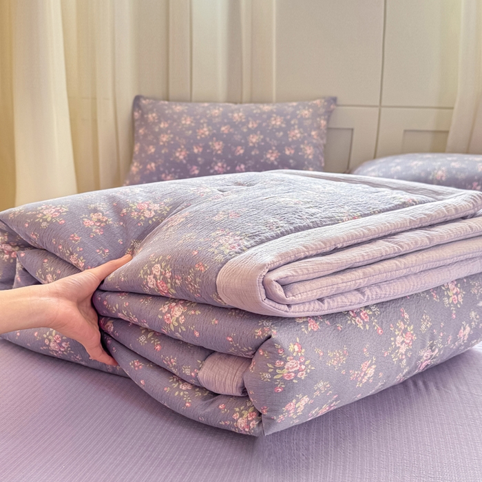 91家纺网 家纺一手货源 找家纺 家喜爱 2026年新款双层皱皱纱新疆棉花夏被夏凉被空调被【可开专票  普票】 墨夏凉花
