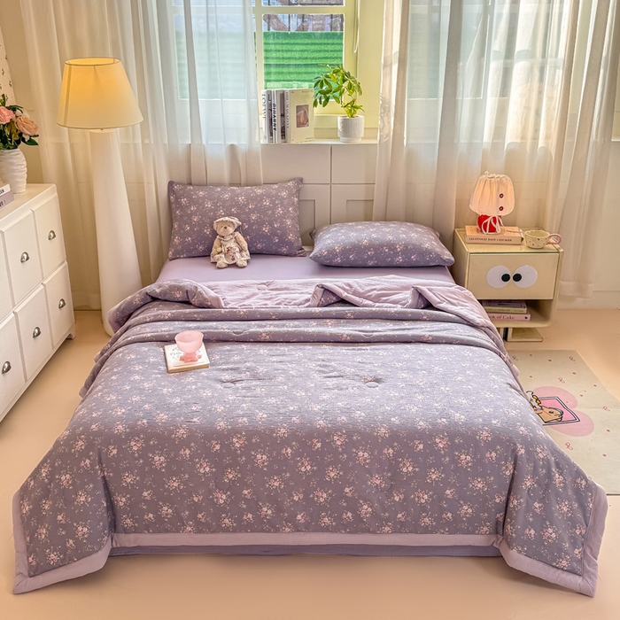 91家纺网 家纺一手货源 找家纺 家喜爱 2026年新款双层皱皱纱新疆棉花夏被夏凉被空调被【可开专票  普票】 墨夏凉花