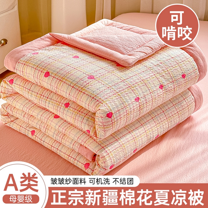 家喜爱 2026年新款双层皱皱纱新疆棉花夏被夏凉被空调被【可开专票  普票】 格格心