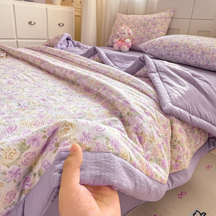91家纺网 家纺一手货源 找家纺 家喜爱 2026年新款双层皱皱纱新疆棉花夏被夏凉被空调被【可开专票  普票】 蔷薇语