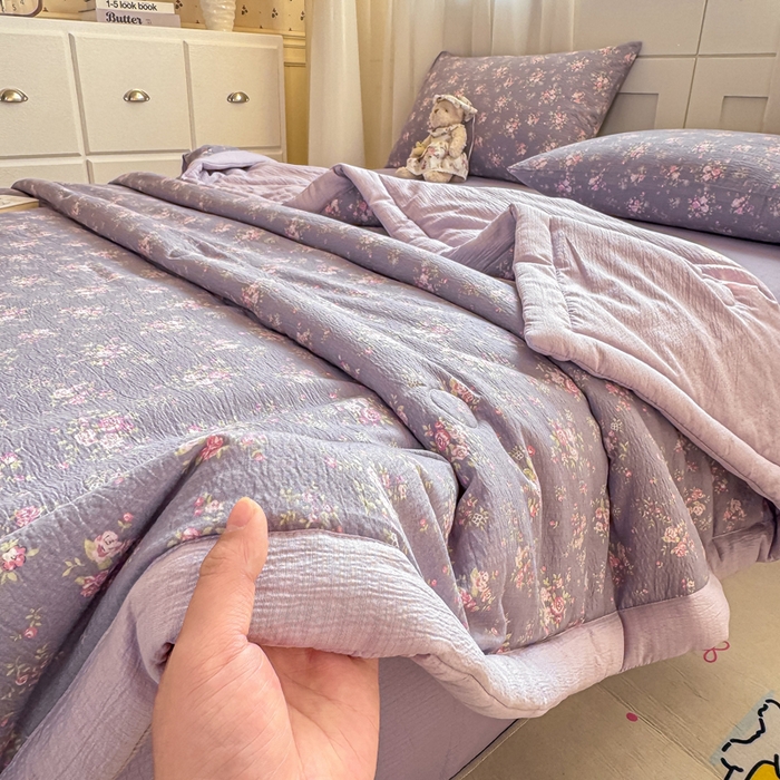 91家纺网 家纺一手货源 找家纺 家喜爱 2026年新款双层皱皱纱新疆棉花夏被夏凉被空调被【可开专票  普票】 墨夏凉花