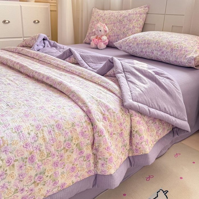 91家纺网 家纺一手货源 找家纺 家喜爱 2026年新款双层皱皱纱新疆棉花夏被夏凉被空调被【可开专票  普票】 蔷薇语