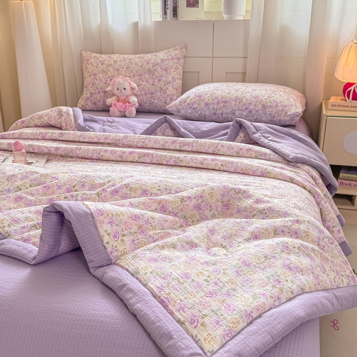 91家纺网 家纺一手货源 找家纺 家喜爱 2026年新款双层皱皱纱新疆棉花夏被夏凉被空调被【可开专票  普票】 蔷薇语