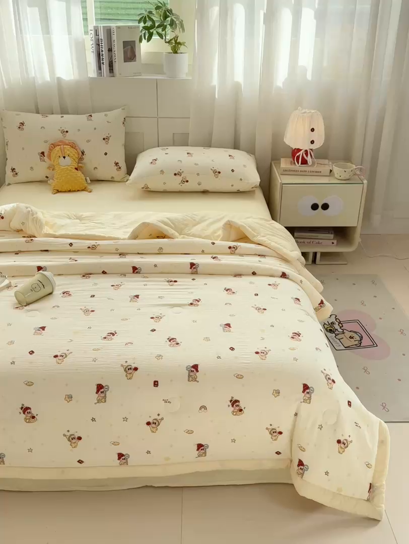 91家纺网 家纺一手货源 找家纺 家喜爱 2026年新款双层皱皱纱新疆棉花夏被夏凉被空调被【可开专票  普票】 萌萌星星人