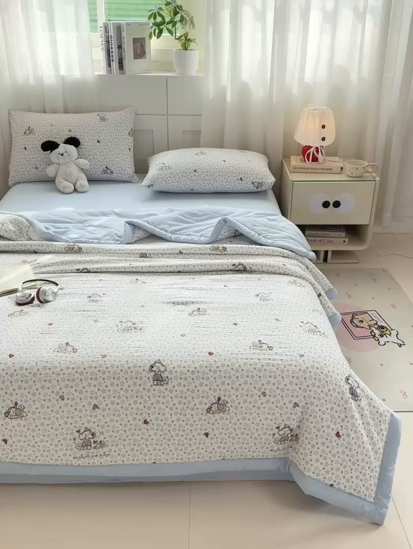 91家纺网 家纺一手货源 找家纺 家喜爱 2026年新款双层皱皱纱新疆棉花夏被夏凉被空调被【可开专票  普票】 璀璨小狗