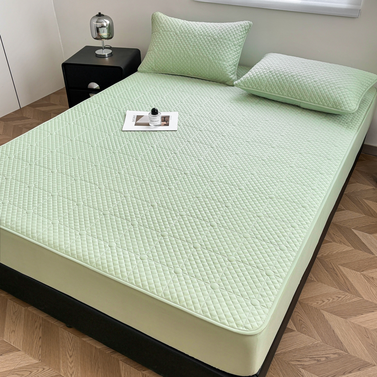 91家纺网 家纺一手货源 找家纺 居眠 2026新款全棉夹棉棋盘格床笠 棋盘格-果绿