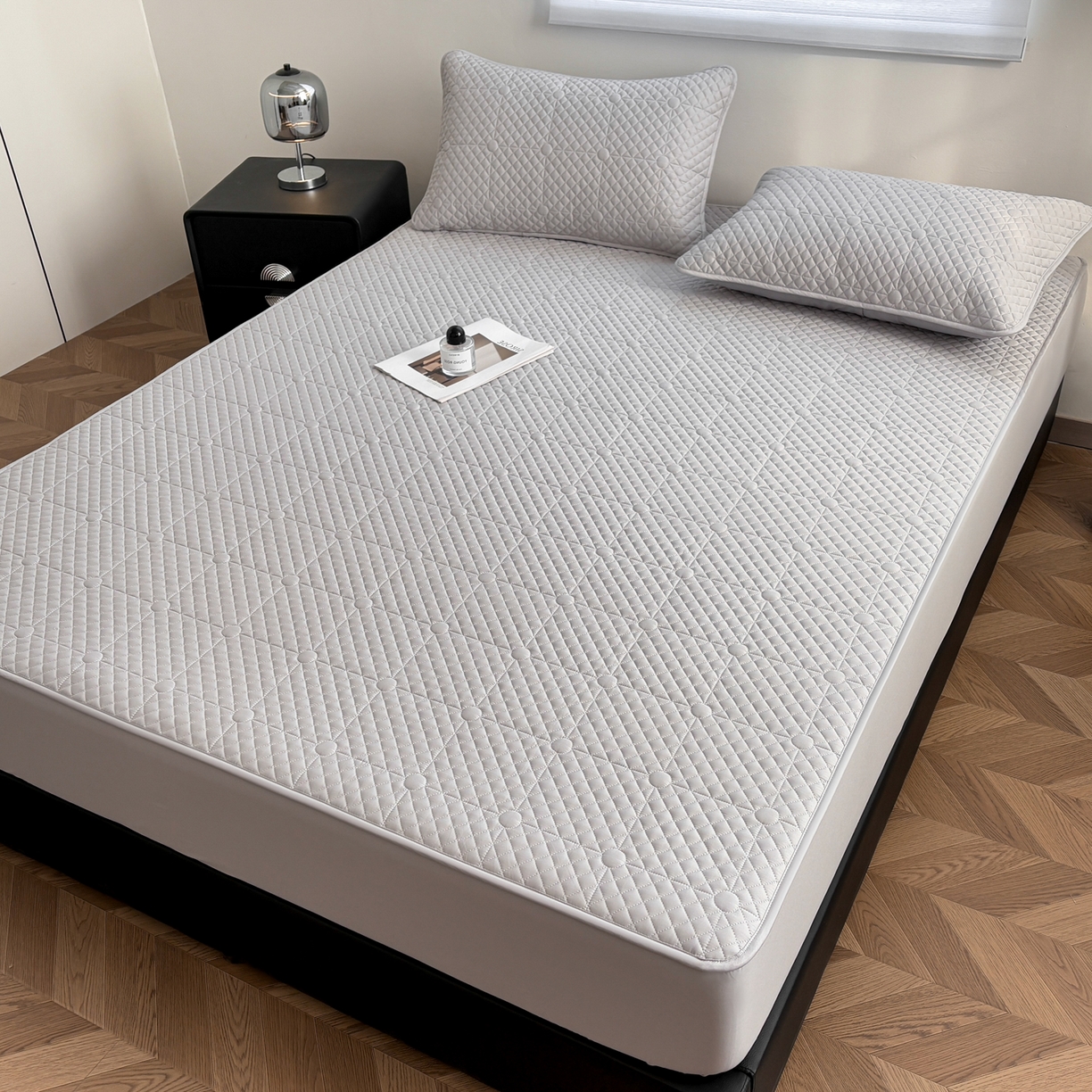 91家纺网 家纺一手货源 找家纺 居眠 2026新款全棉夹棉棋盘格床笠 棋盘格-星灰