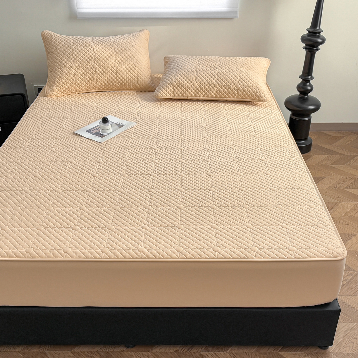 91家纺网 家纺一手货源 找家纺 居眠 2026新款全棉夹棉棋盘格床笠 棋盘格-卡其