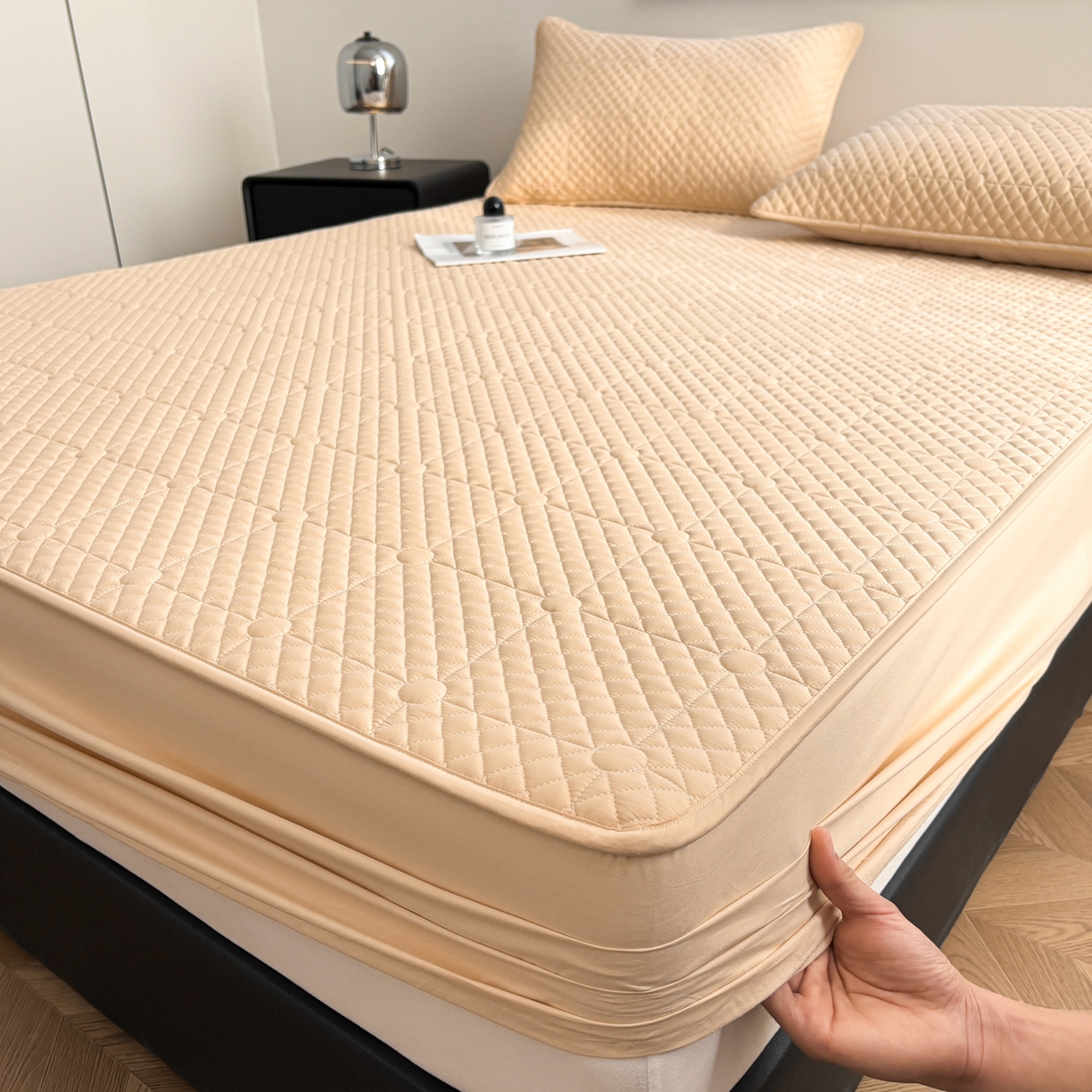 91家纺网 家纺一手货源 找家纺 居眠 2026新款全棉夹棉棋盘格床笠 棋盘格-卡其