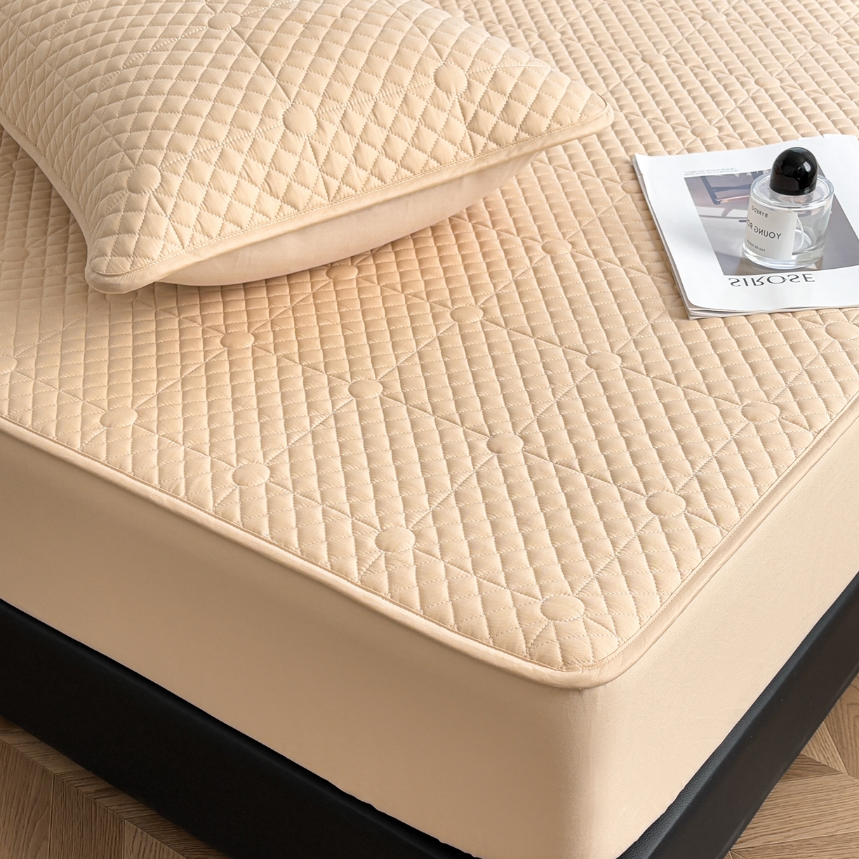 居眠 2026新款全棉夹棉棋盘格床笠 棋盘格-卡其