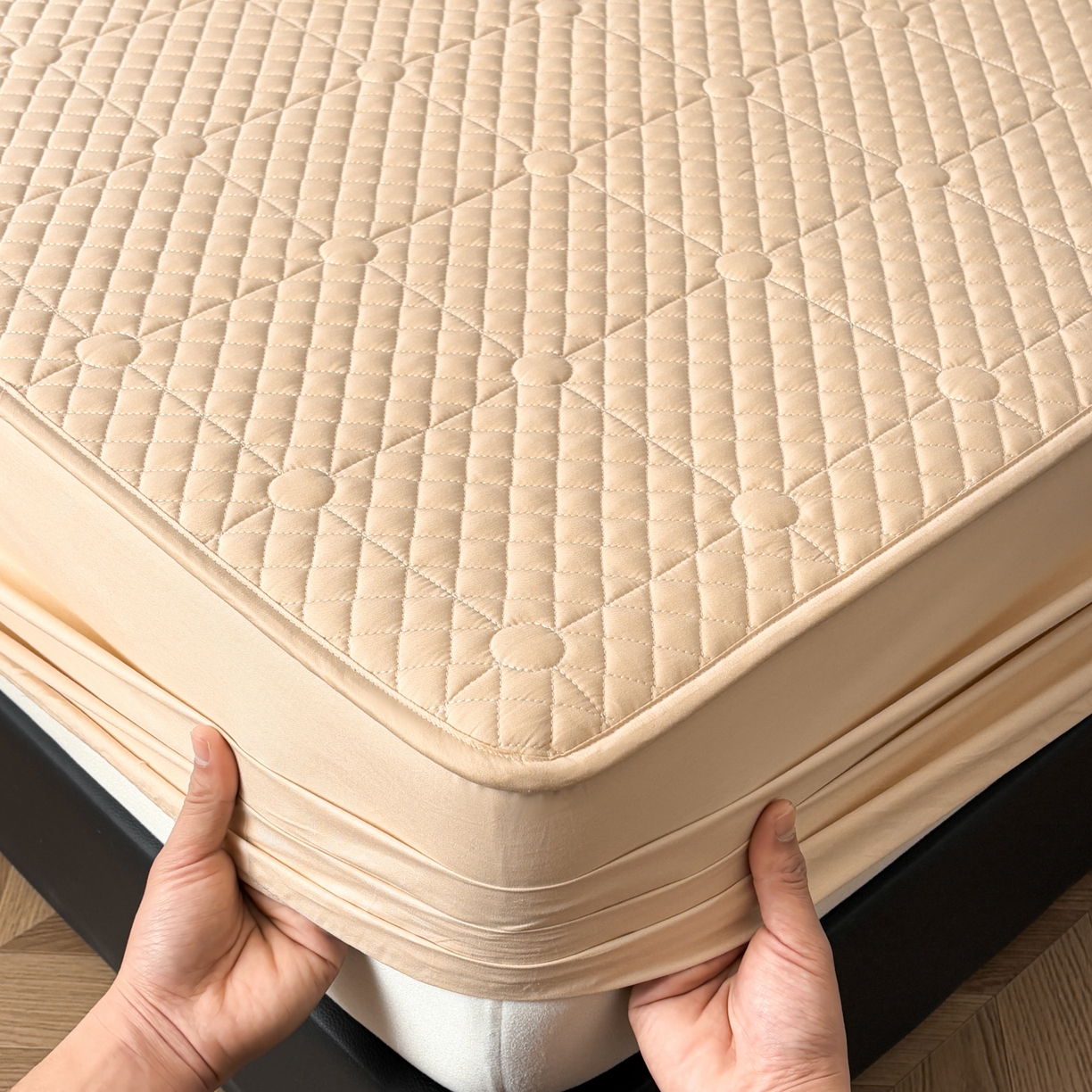 91家纺网 家纺一手货源 找家纺 居眠 2026新款全棉夹棉棋盘格床笠 棋盘格-卡其