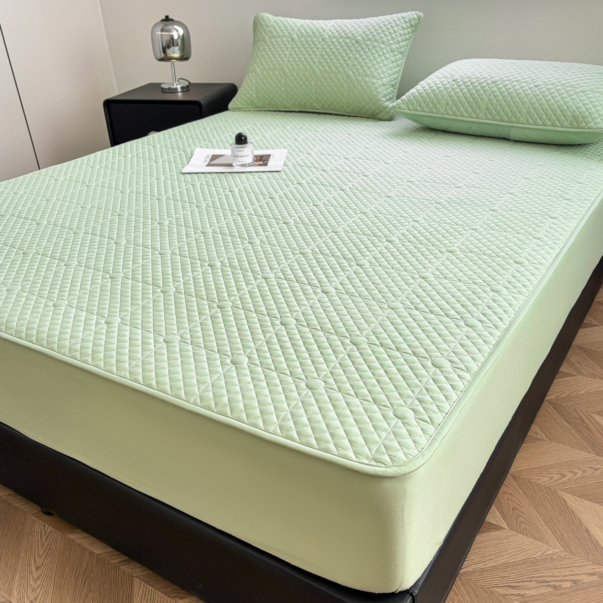 91家纺网 家纺一手货源 找家纺 居眠 2026新款全棉夹棉棋盘格床笠 棋盘格-果绿