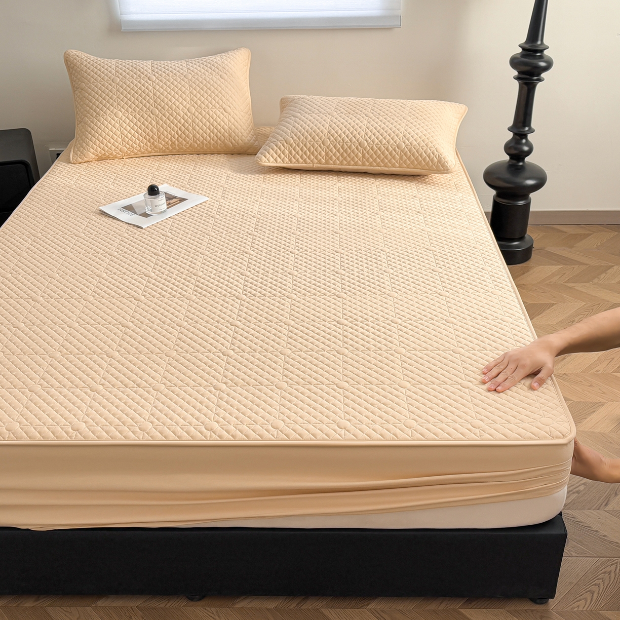 91家纺网 家纺一手货源 找家纺 居眠 2026新款全棉夹棉棋盘格床笠 棋盘格-卡其