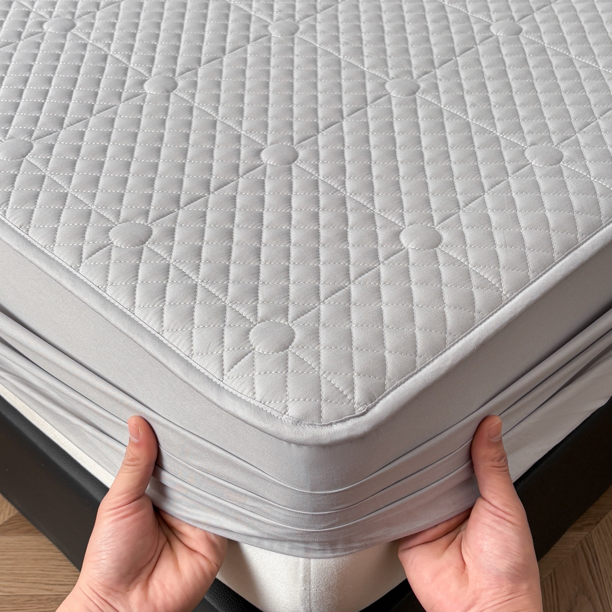 91家纺网 家纺一手货源 找家纺 居眠 2026新款全棉夹棉棋盘格床笠 棋盘格-星灰