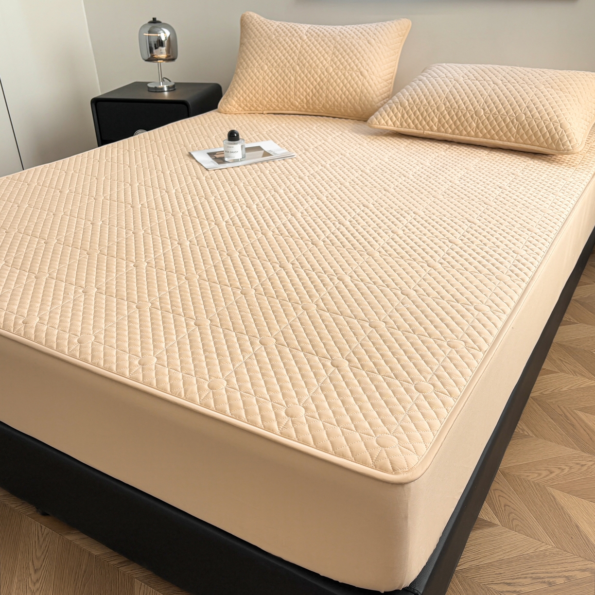 91家纺网 家纺一手货源 找家纺 居眠 2026新款全棉夹棉棋盘格床笠 棋盘格-卡其