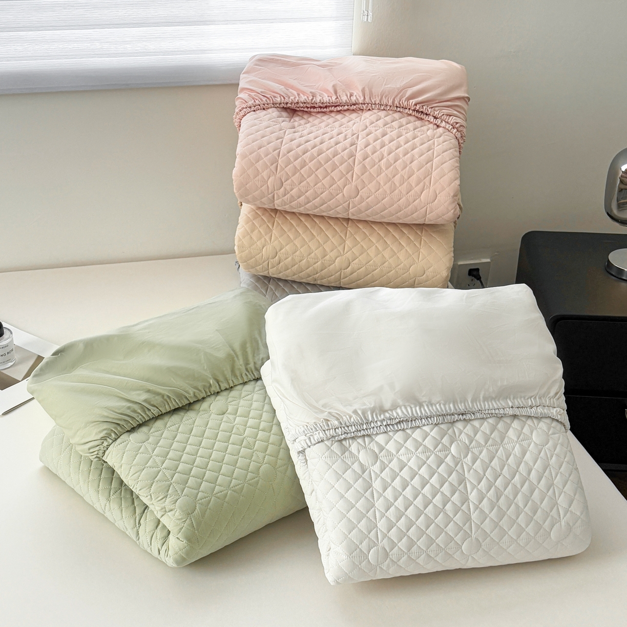 居眠 2026新款全棉夹棉棋盘格床笠 叠拍